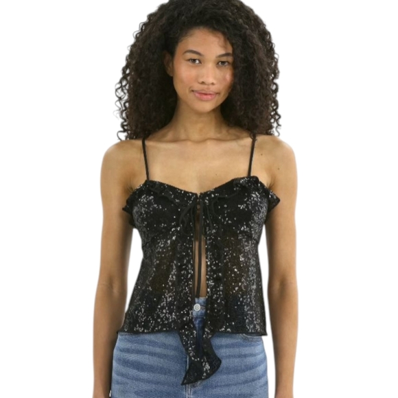 Sequin Ruffle Tie-Front Cami - Picture 1 of 16